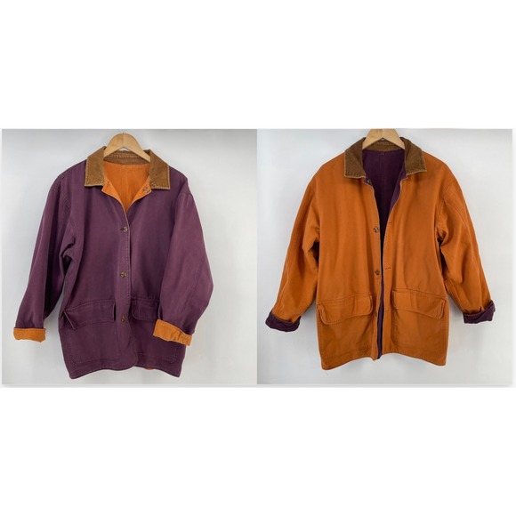 Brandon Thomas Jackets & Blazers - Vintage Barn Coat Chore Jacket Women XL Canvas Corduroy Collar Reversible Preppy